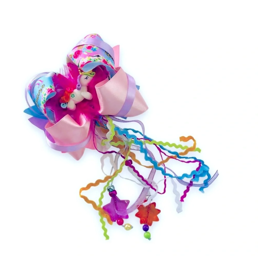Accessories Girls Hair Bow Clip with Colorful Ribbons Handmade NEW